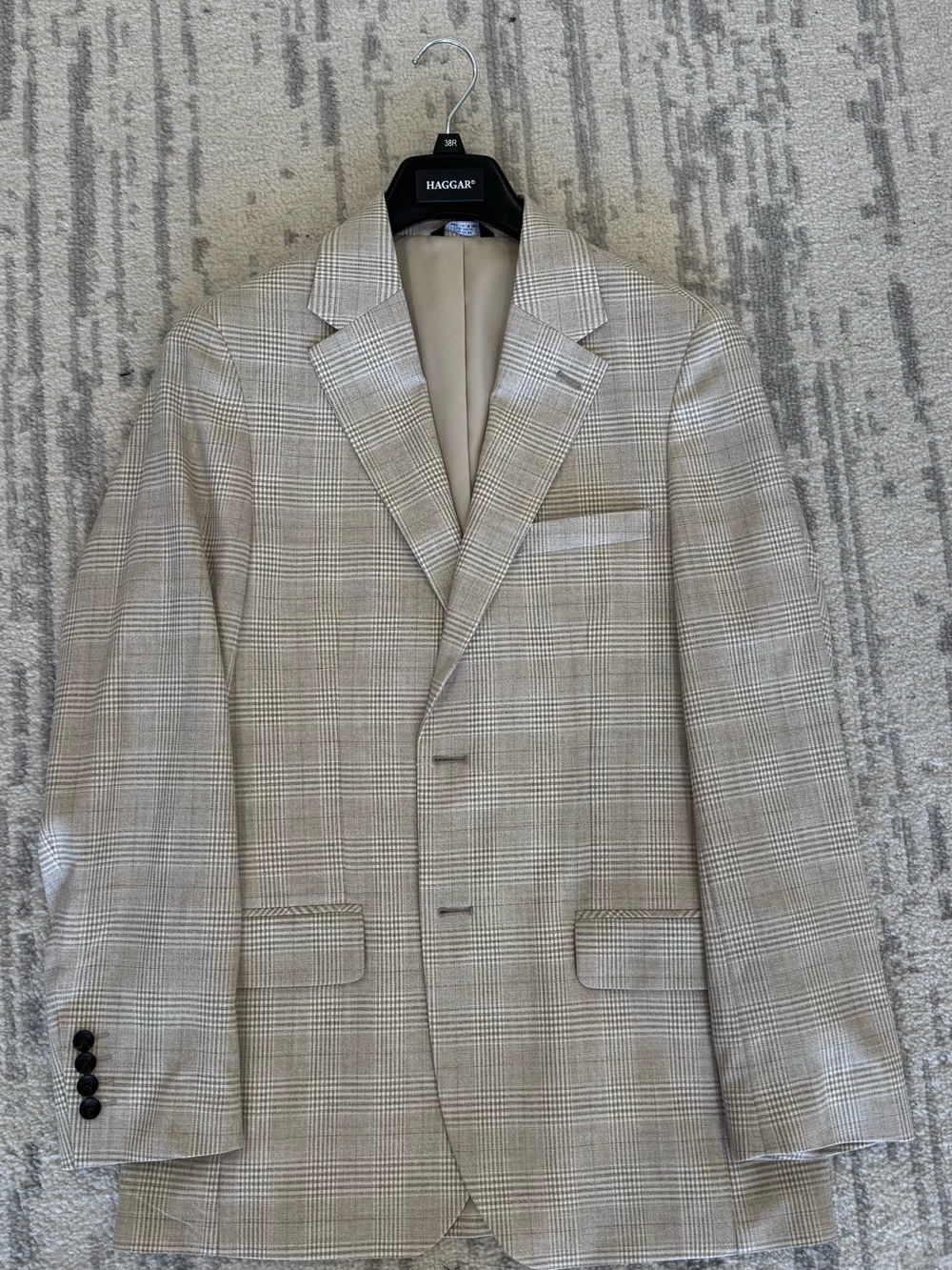 Haggar Glen Plaid Sport Coat in Light Taupe and White
